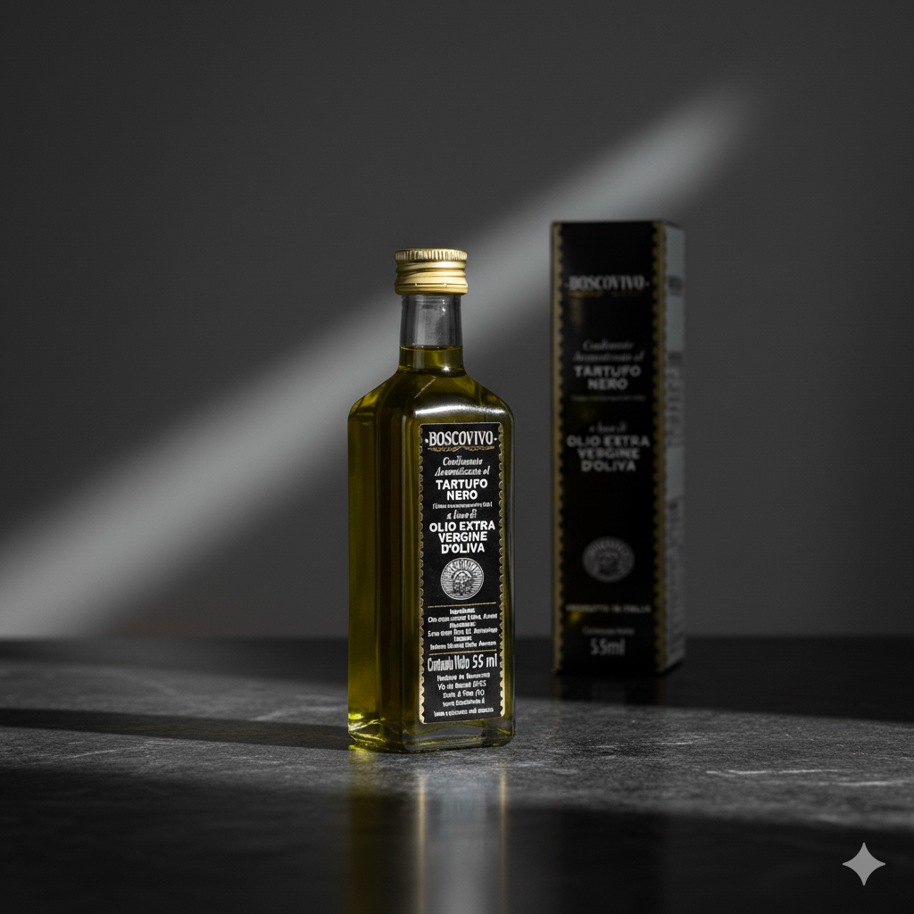 Olio Extra Vergine D`Oliva - Tartufo Nero (Äkta svart tryffelolja – Tuber Melanosporum Vitt)